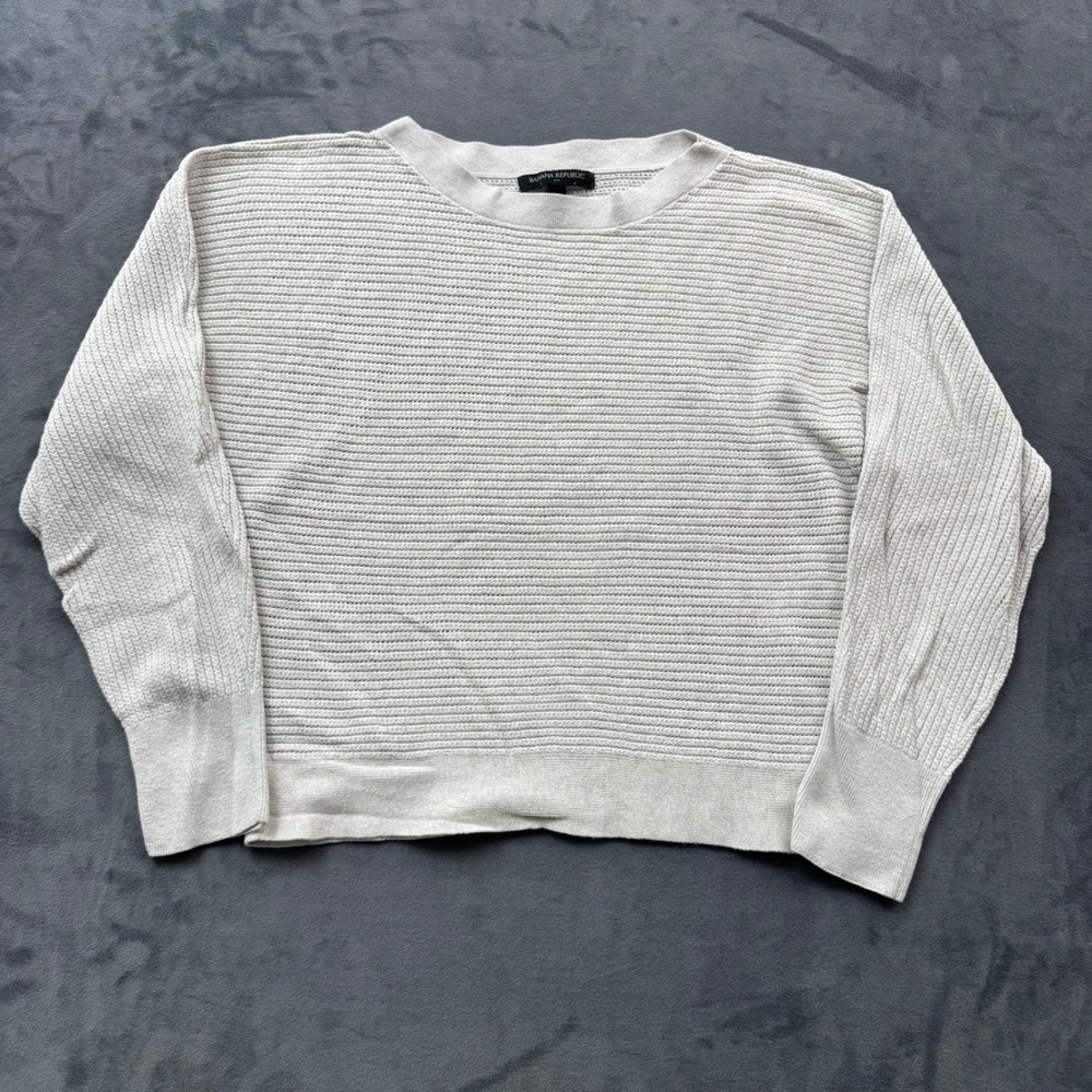 Banana Republic Ribbed Knit Crewneck Sweater Light Gray Neutral Medium